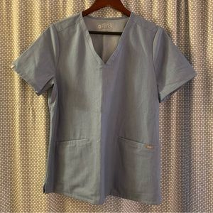 EUC Figs Light Heather Blue Casma Scrub Top